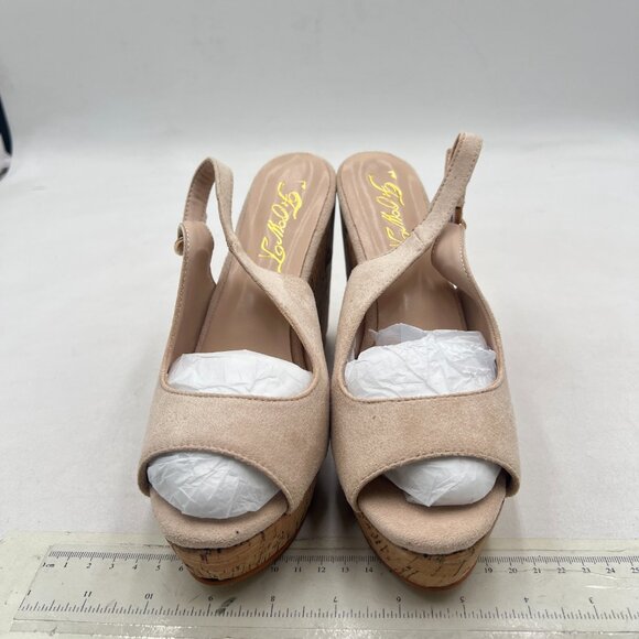 FOWT Apricot Peep Toe Slingback Platform Wedge High Heel Buckle Open Toe Sandals - Picture 3 of 8